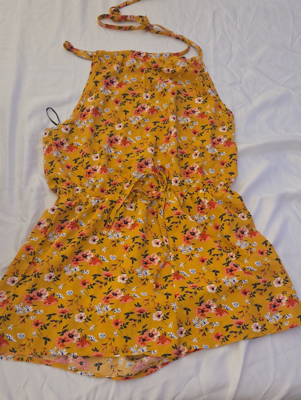 SHEIN Mustard Yellow Floral Halter Romper